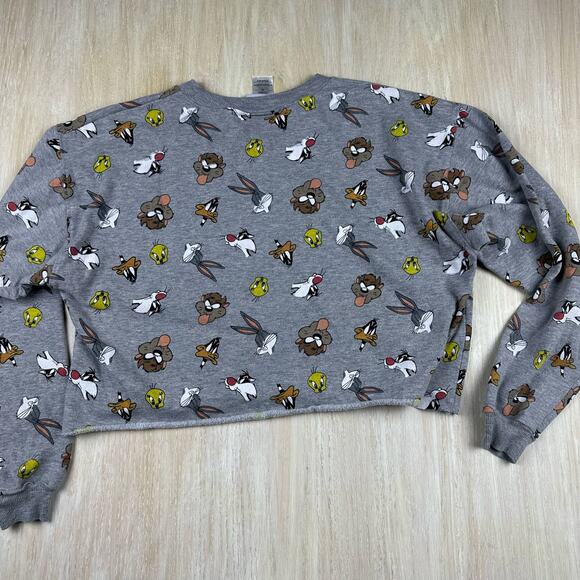 Looney Tunes All Over Print Cropped Crew Neck Pullover Sweatshirt Size XL - Picture 6 of 12